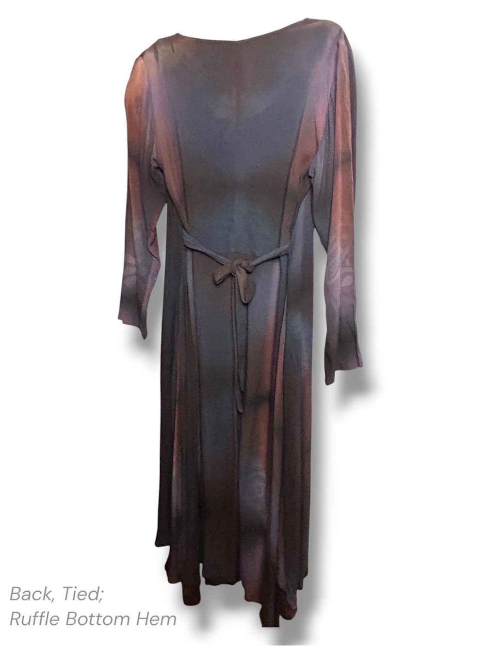 Vintage 90s Purple Ombre Layered Maxi Dress Tie Front & Back Long Sleeve Magic M - Picture 5 of 14